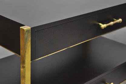 Contemporary Modern Black & Brass Faux Bamboo Nightstand Bedside Table - a Pair