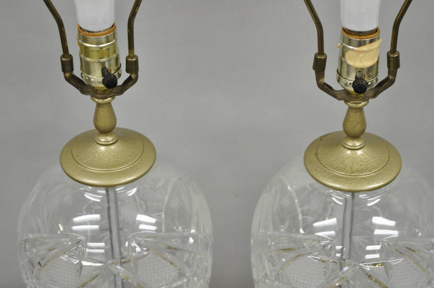 Vintage French Victorian Style Cut Crystal Glass Jardiniere Table Lamps - a Pair