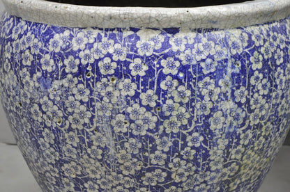 Antique Chinoiserie Large Blue White Terracotta 23" Jardiniere Planter Pot Pair
