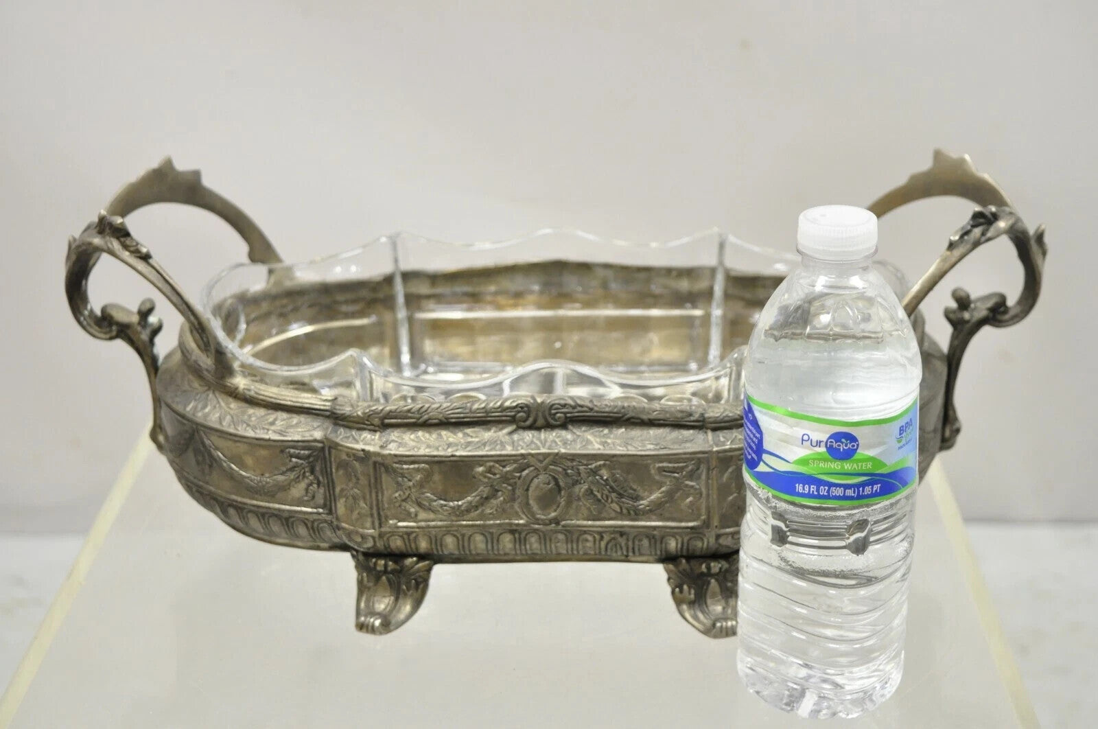French Louis XVI Nickel Silver Plate Drape Design Centerpiece Bowl Dish Planter