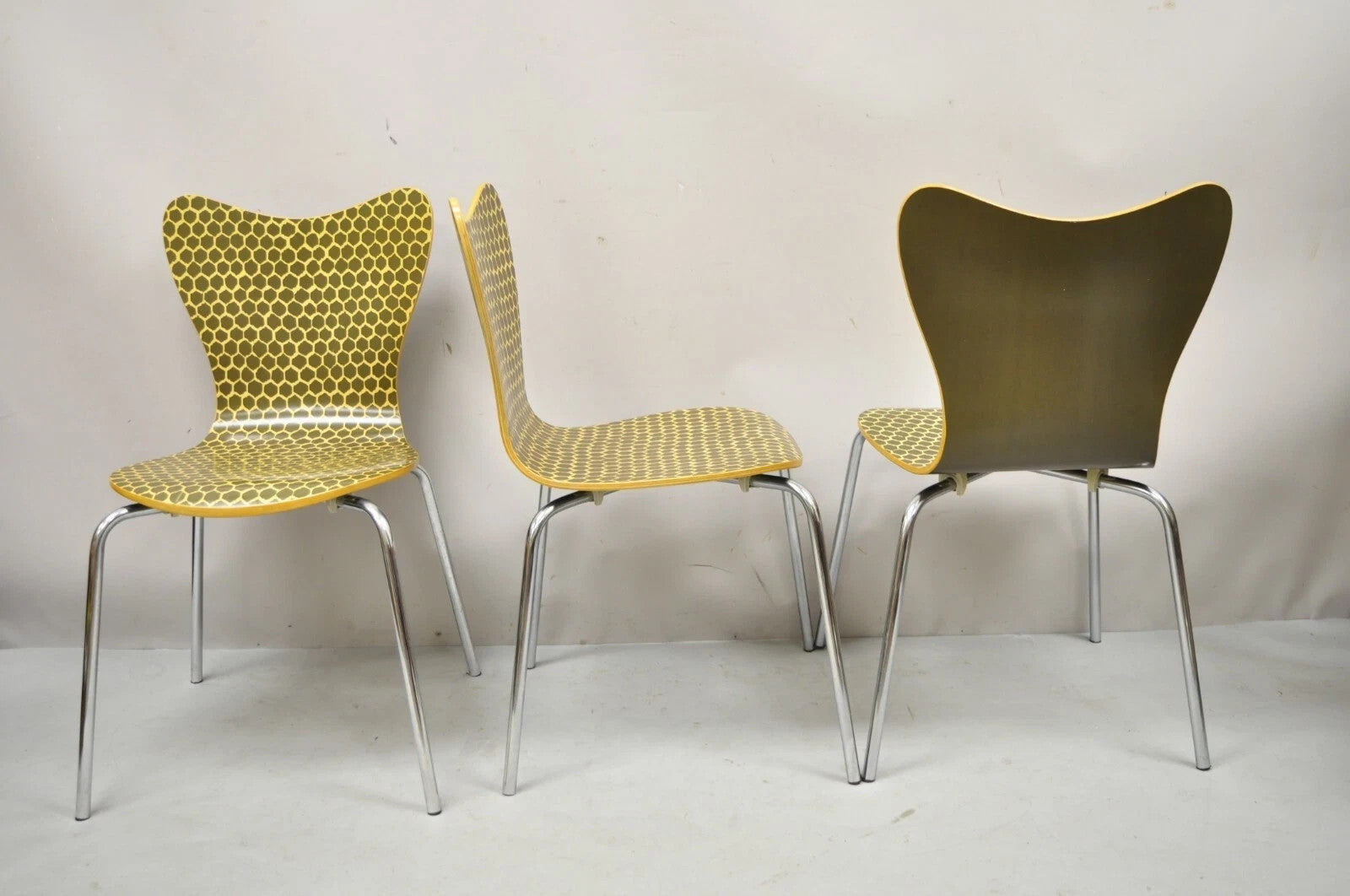 Modern Honeycomb Print Arne Jacobsen Series 7 Style Side Chairs - Set of 3