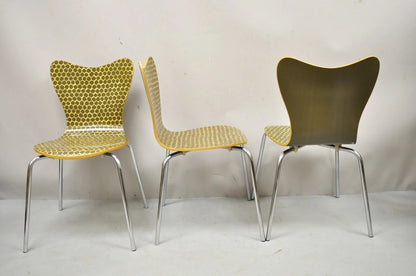 Modern Honeycomb Print Arne Jacobsen Series 7 Style Side Chairs - Set of 3