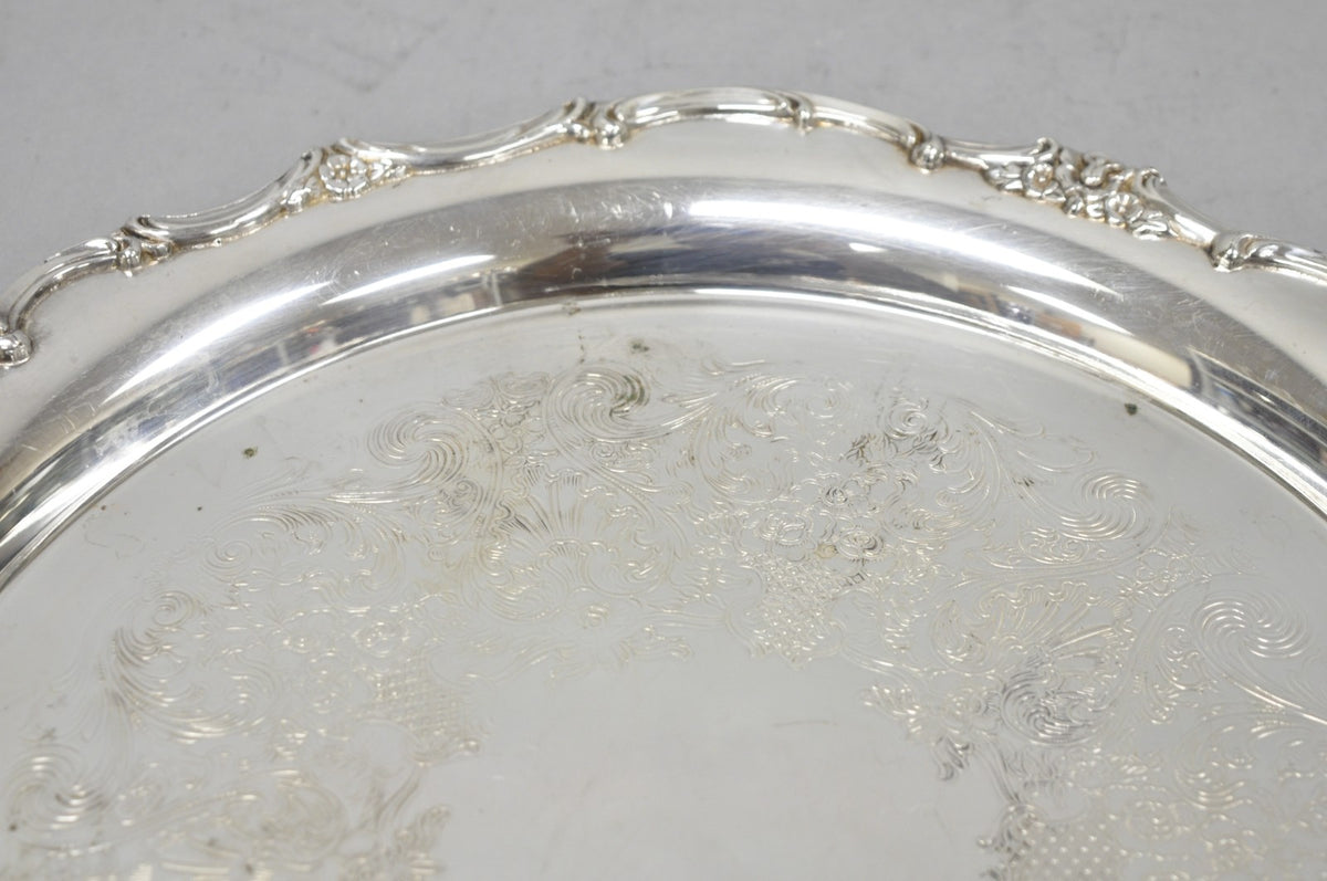 Vintage WM Rogers Wellington 1171 Round Silver Plated Etched Floral Platter Tray