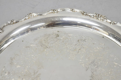 Vintage WM Rogers Wellington 1171 Round Silver Plated Etched Floral Platter Tray