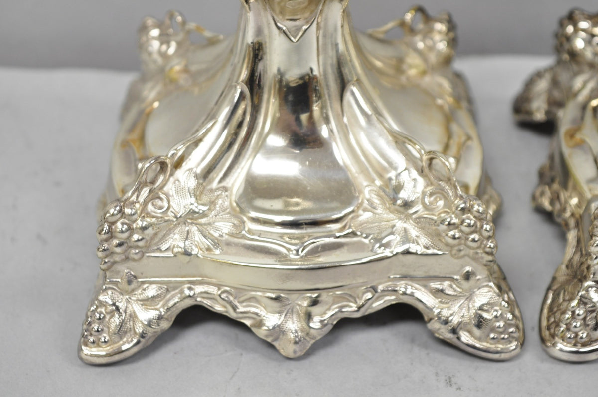 Antique Silver Plated Warsaw Imperial Russia 12" Candlestick Holders - a Pair