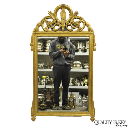 Antique French Neoclassical Style Gold Gilt Gesso Arrow & Wreath Wall Mirror