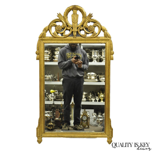 Antique French Neoclassical Style Gold Gilt Gesso Arrow & Wreath Wall Mirror