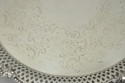 Vintage Barker Ellis English Edwardian Silver Plated Pierced Round Platter Tray