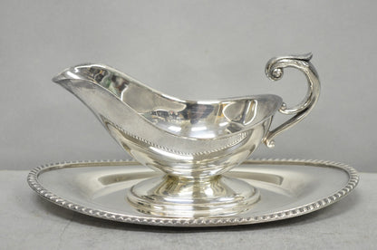 Vintage Crescent Victorian Silver Plated Gravy Sauce Boat on Attached Dish Plate