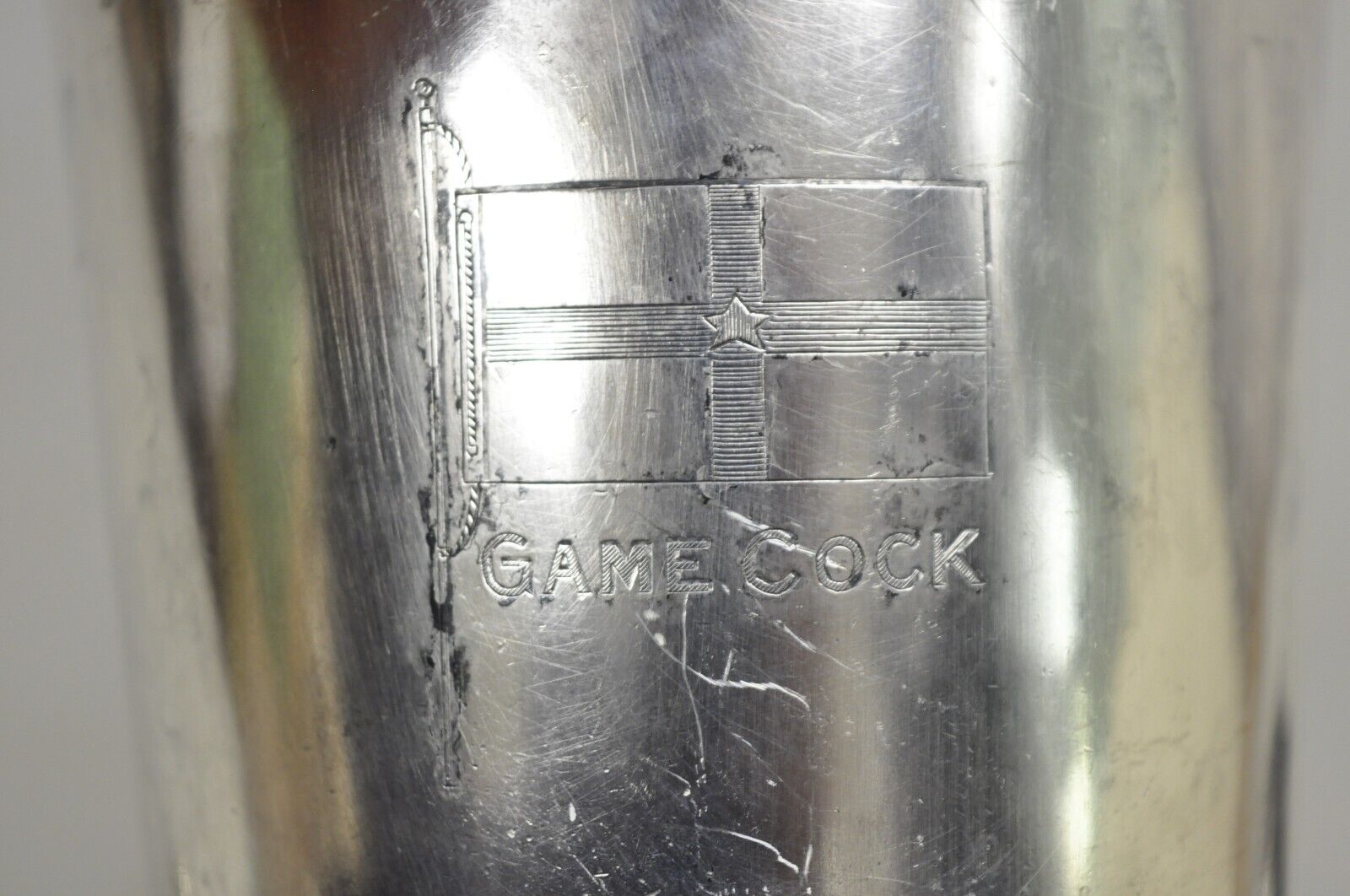 Antique Art Deco Silver Plated Martini Cocktail Shaker "Game Cock" Monogram