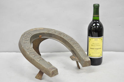 Antique Victorian Metal "Rest Your Feet Here" Cowboy Horseshoe Footstool Stool