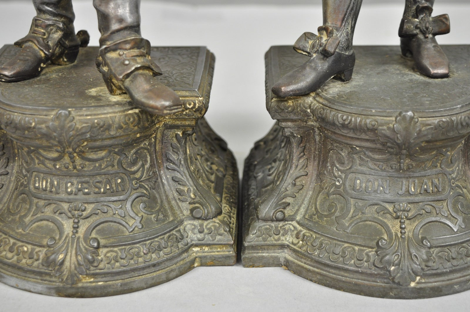 Antique French Renaissance Don Juan & Don Cesar Spelter Metal Sculptures 2 Pcs