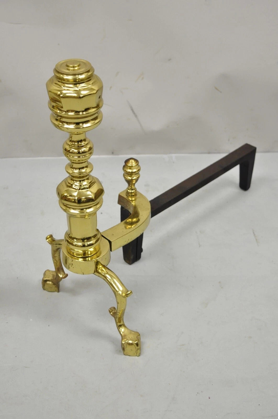 The Harvin Co Brass Federal Branch Leg Ball and Claw Fireplace Andirons - a Pair