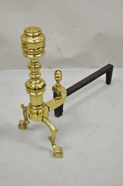 The Harvin Co Brass Federal Branch Leg Ball and Claw Fireplace Andirons - a Pair
