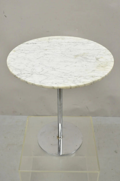 Mid Century Modern Hugh Acton Round Marble Top Chrome Lollipop Drinks Side Table