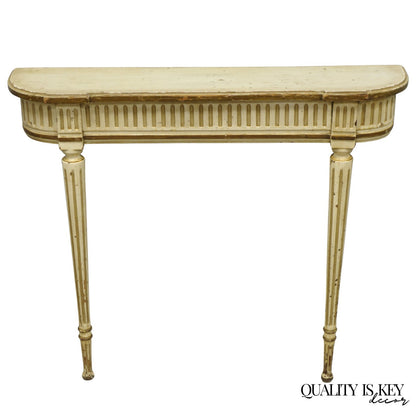 Vintage French Provincial Louis XVI Distress Cream Painted Wall Console Table