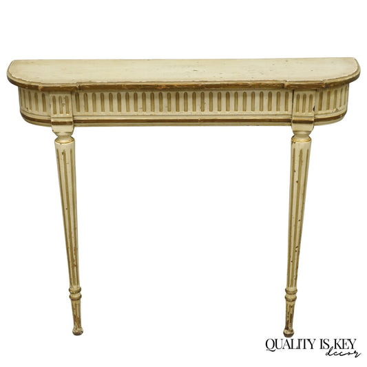Vintage French Provincial Louis XVI Distress Cream Painted Wall Console Table