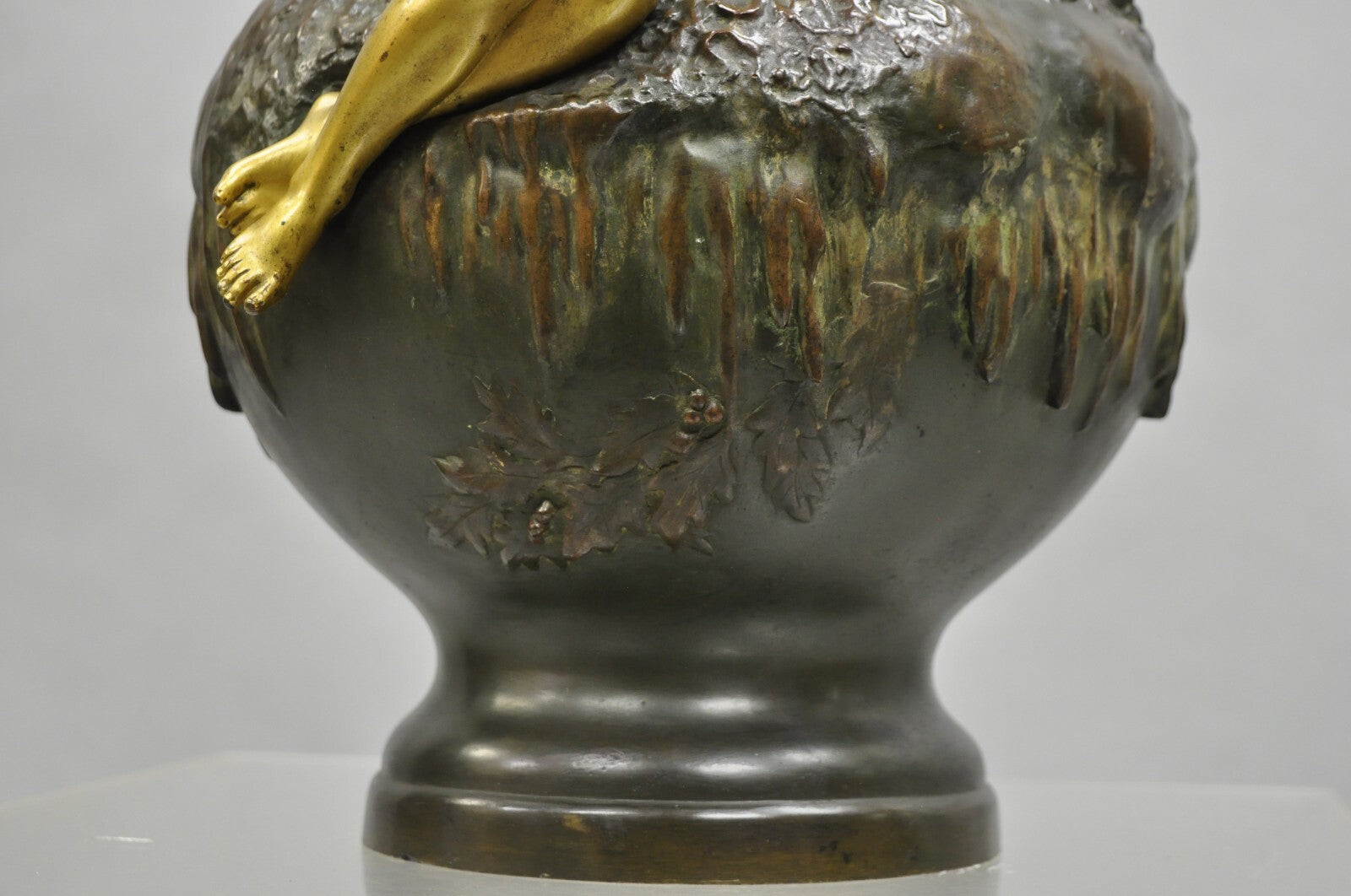 Charles Georges Ferville-Suan French Art Nouveau Gold Gilt Patinated Bronze Vase