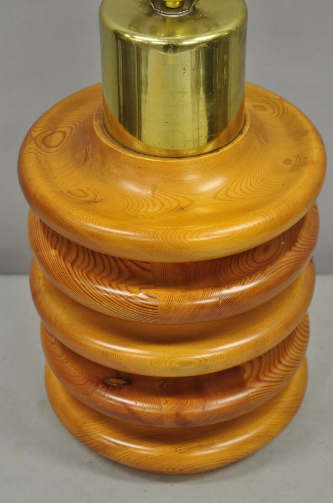Vintage Mid Century Modern Sculpted Pine Wood Stacked Beehive Table Lamp