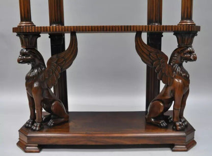 Regency Horner Style Carved Mahogany Griffin Bookcase Curio Stands - a Pair