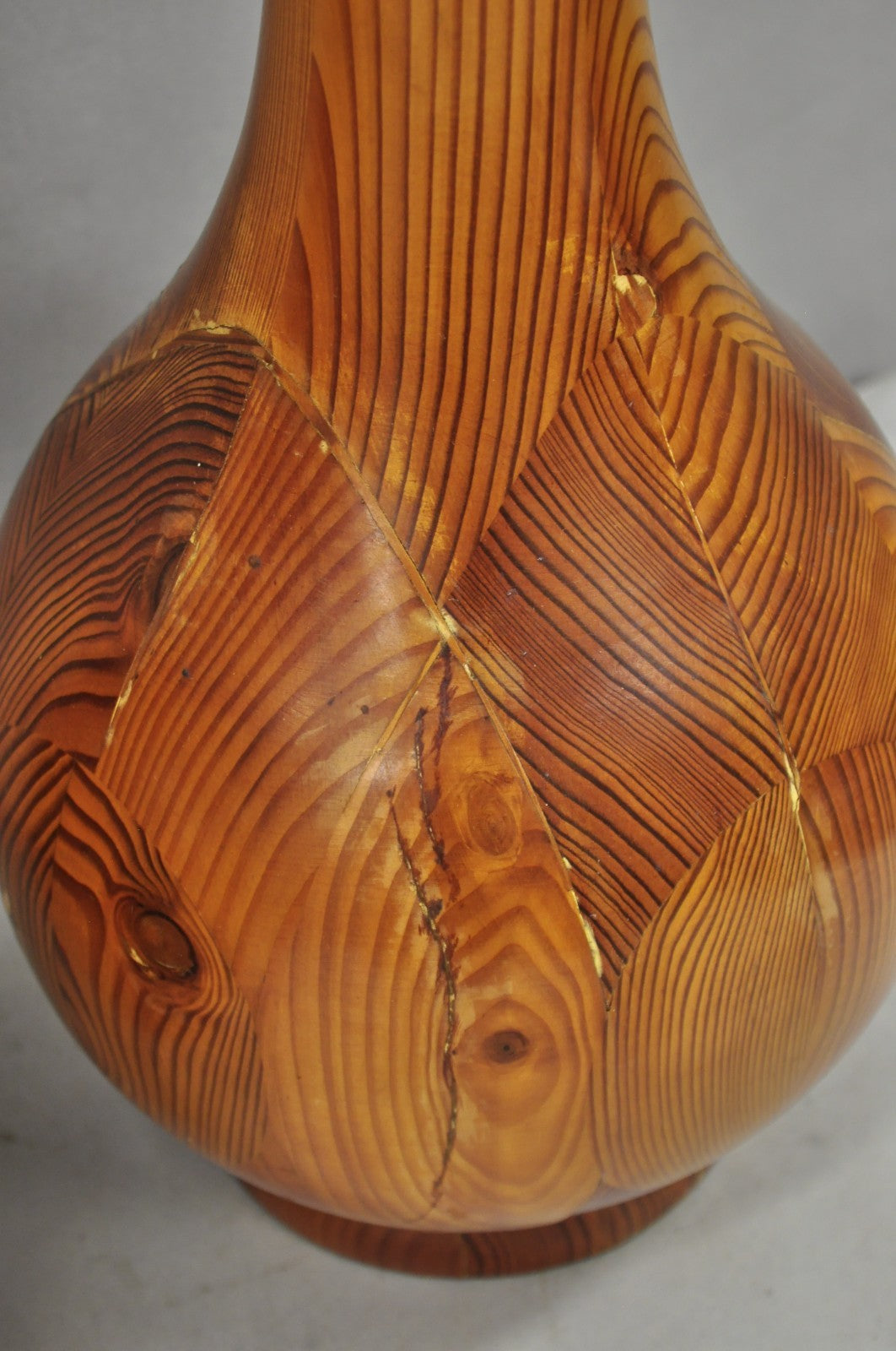 Vintage Mid Century Modern Bulbous Sculpted Swedish Pine Wood Table Lamps, Pair