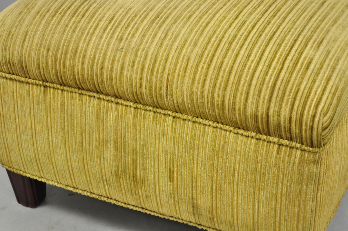 Vintage Traditional Mahogany Leg Green Upholstered Footstool Ottoman