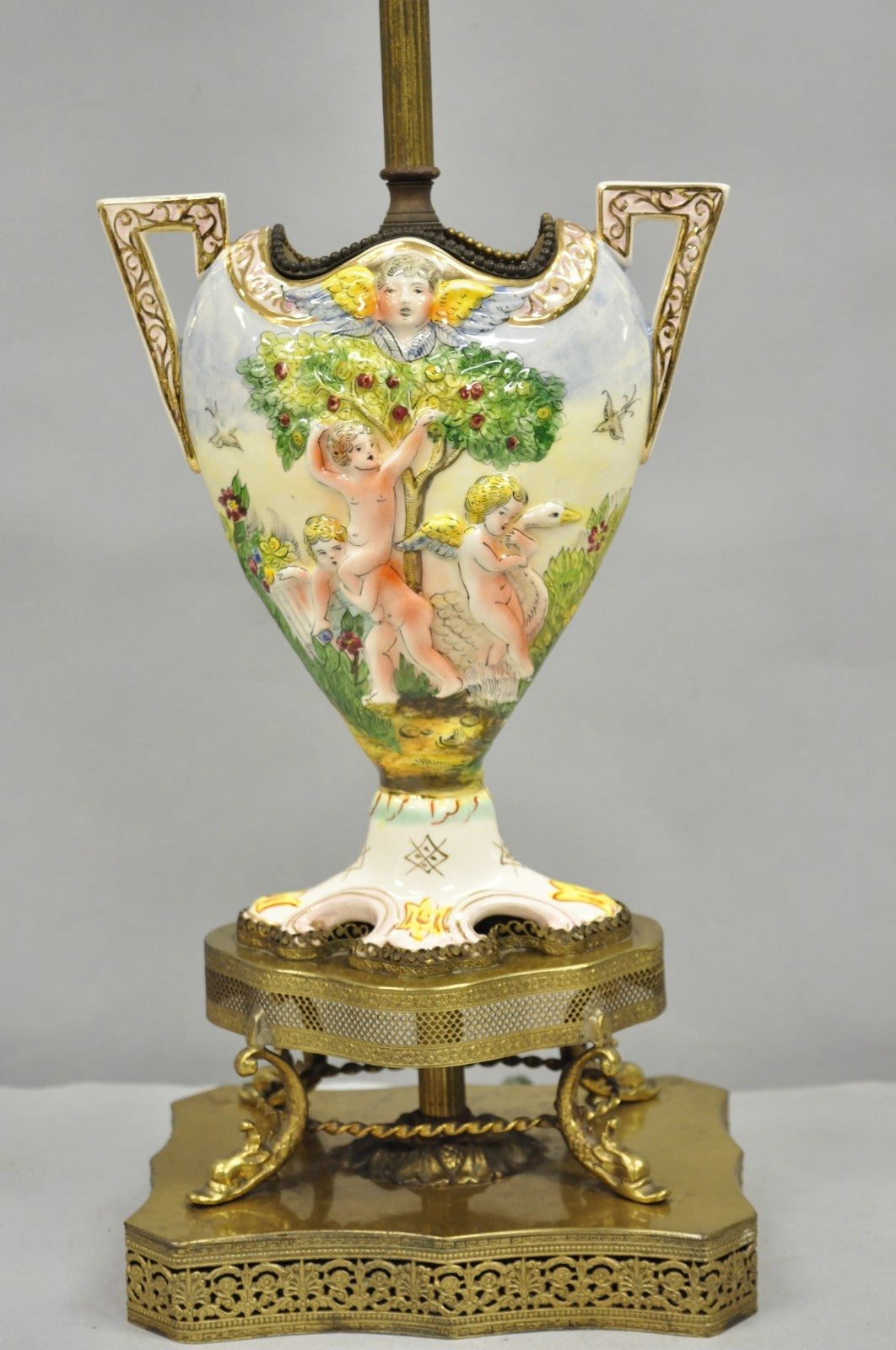 Antique Italian Renaissance Capodimonte Porcelain Urn Figural Table Lamp