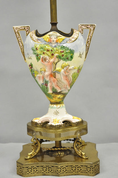Antique Italian Renaissance Capodimonte Porcelain Urn Figural Table Lamp