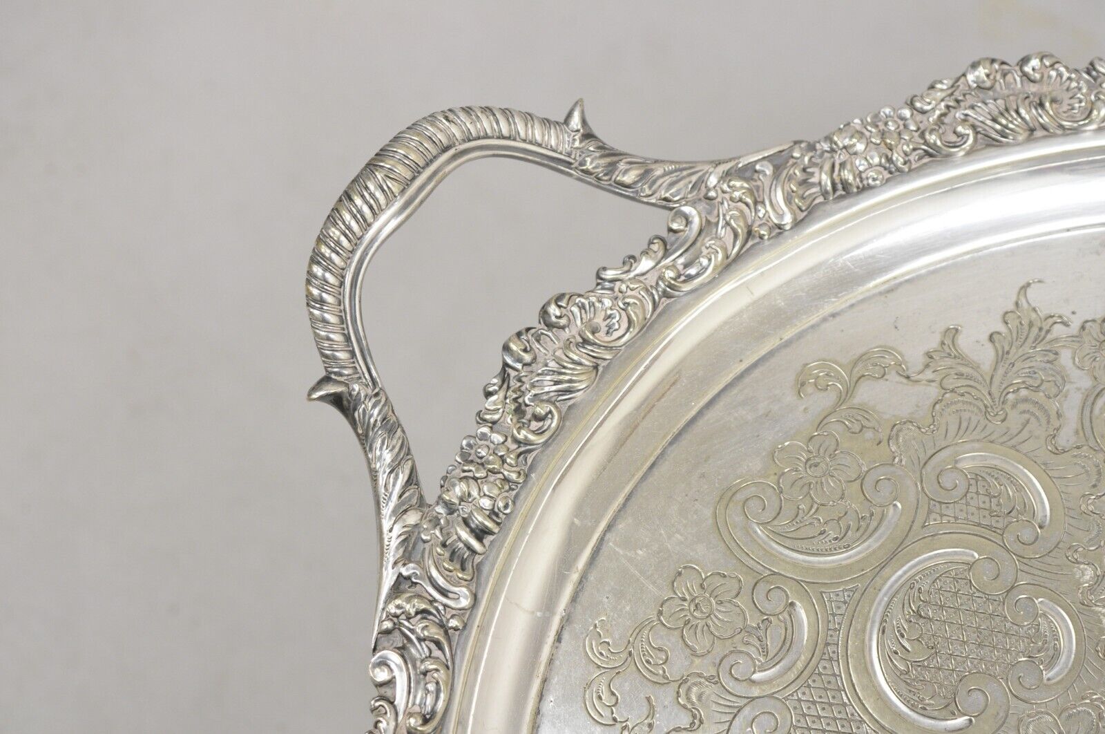 Antique English Victorian Silver Plated Oval Serving Platter Tray "RDD" Monogram
