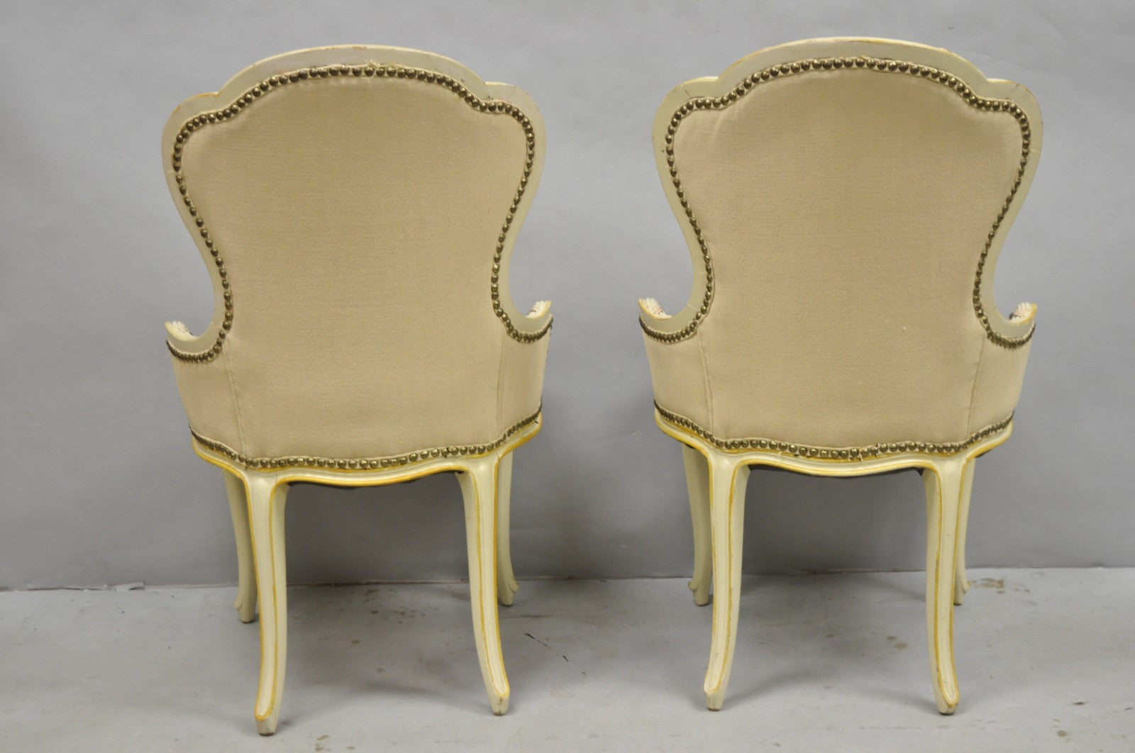 Vintage French Louis XV Style Cream & Pink Painted Boudoir Slipper Chair - Pair
