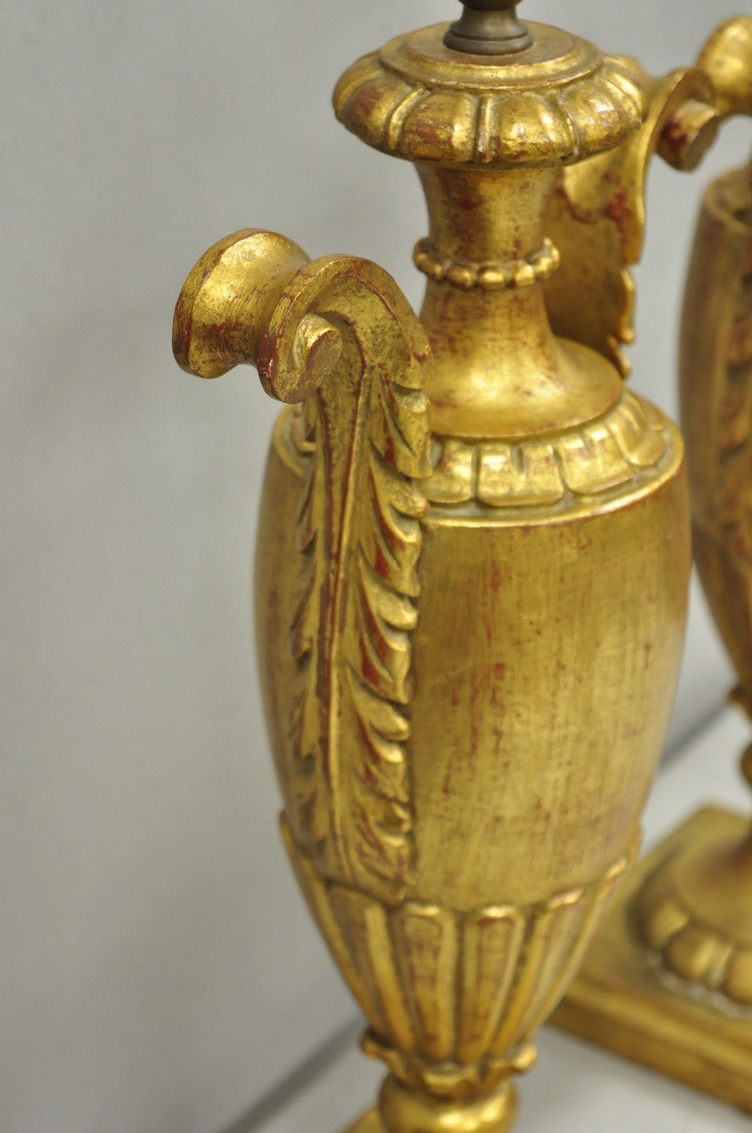 Vintage Italian Hollywood Regency Gold Giltwood Urn Form Table Lamps - a Pair