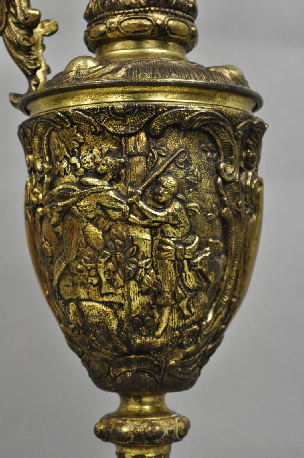 Vintage French Renaissance Large Figural Bronze Ewer Urn Pitcher Table Lamp
