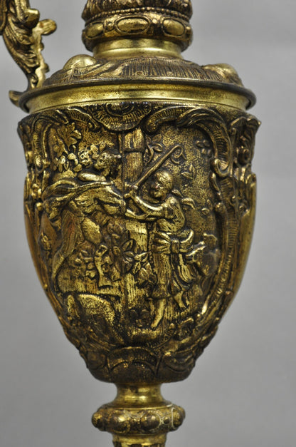 Vintage French Renaissance Large Figural Bronze Ewer Urn Pitcher Table Lamp