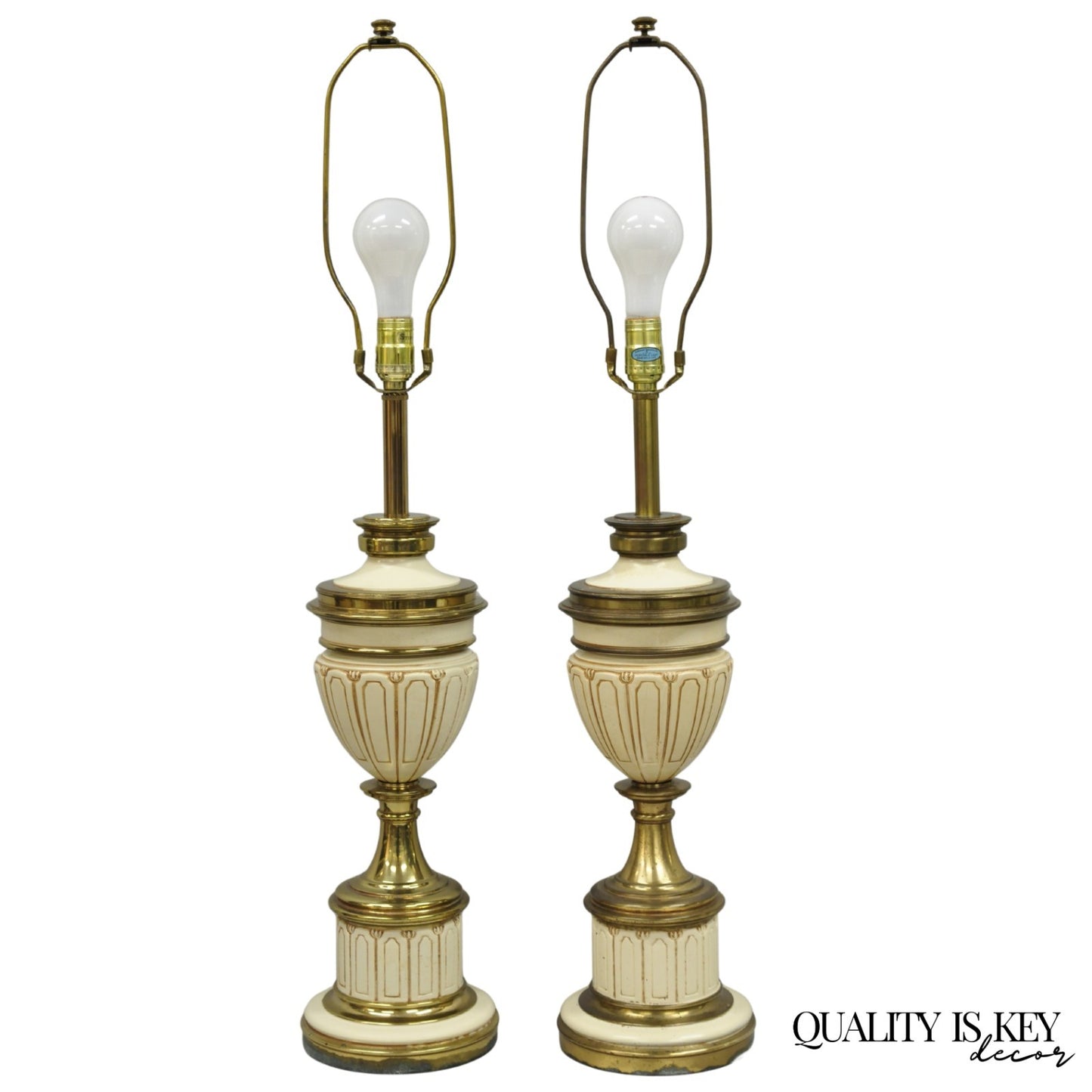 Vintage Stiffel Empire Neoclassical Style Urn Form Brass Table Lamps - a Pair