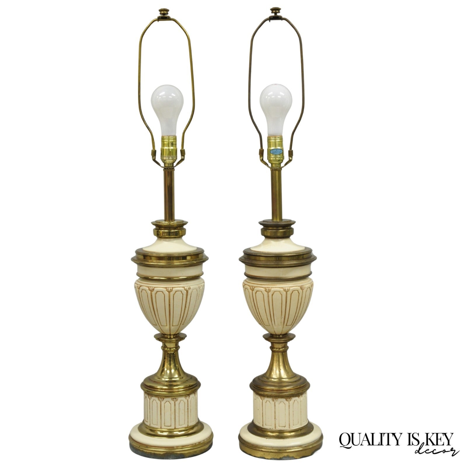 Vintage Stiffel Empire Neoclassical Style Urn Form Brass Table Lamps - a Pair