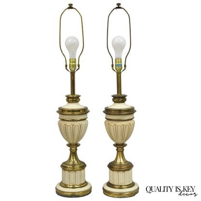 Vintage Stiffel Empire Neoclassical Style Urn Form Brass Table Lamps - a Pair