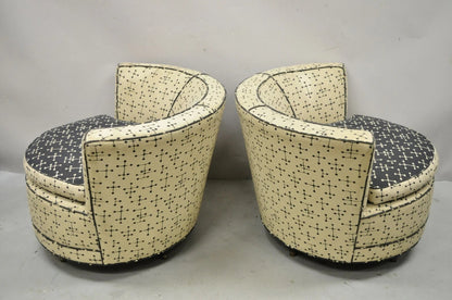 Vintage Mid Century Modern Round Upholstered Oversized Club Lounge Chairs - Pair