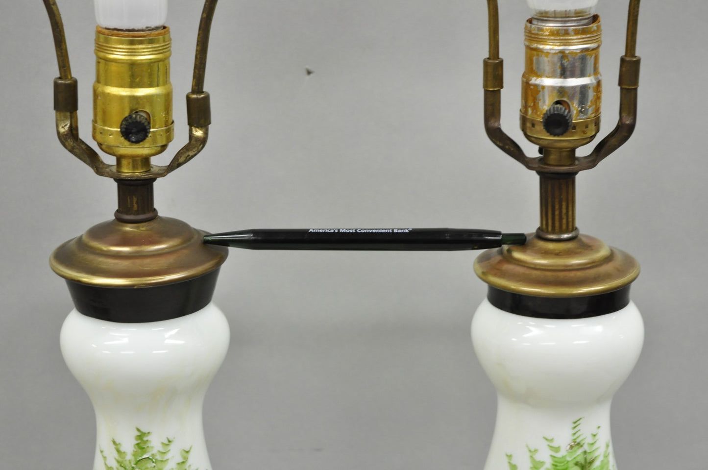 Antique Victorian French Hand Painted Angel and Child Glass Table Lamps - a Pair