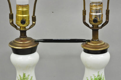 Antique Victorian French Hand Painted Angel and Child Glass Table Lamps - a Pair