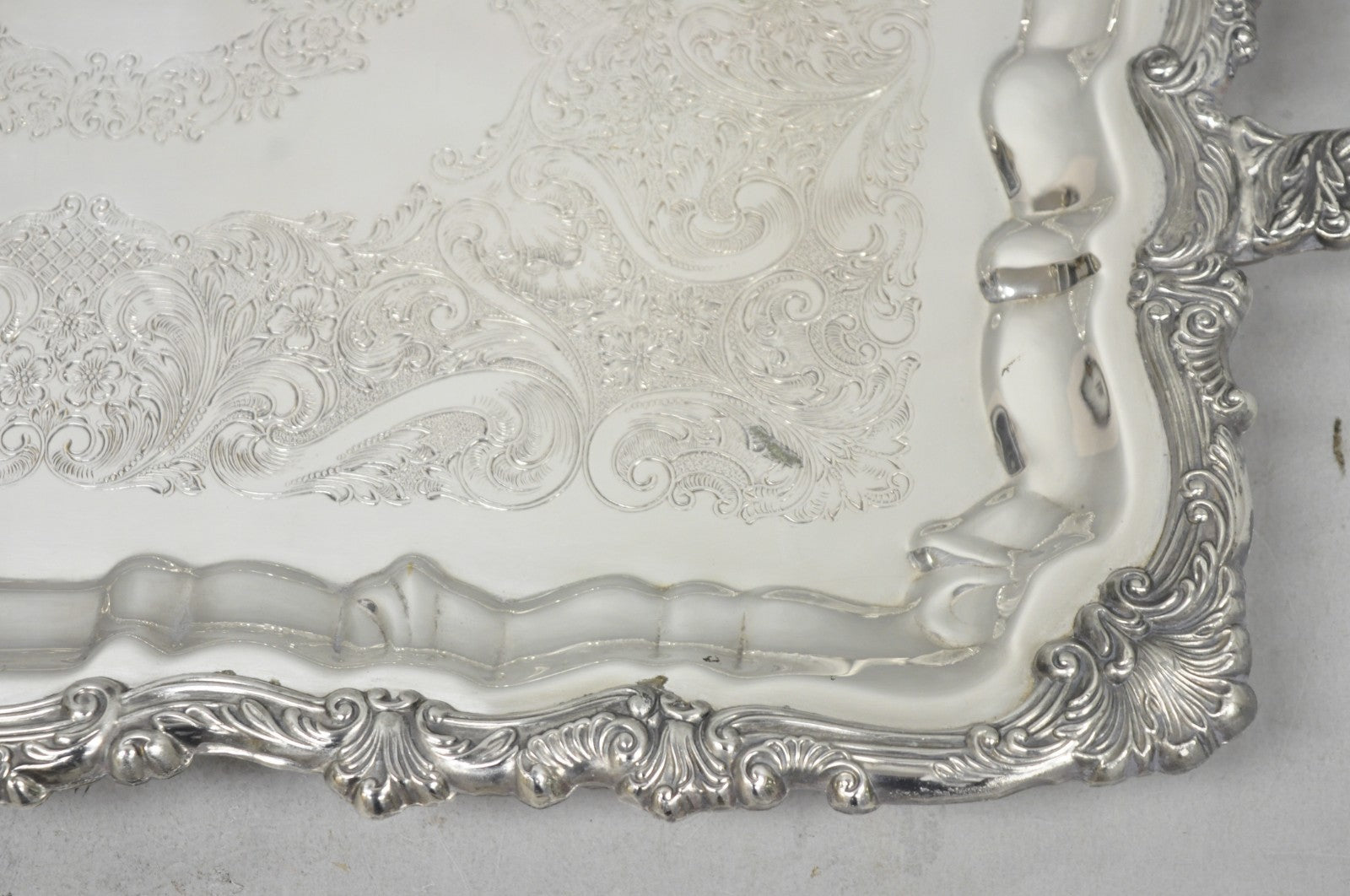 Vintage English Victorian Silver Plated Twin Handle Bar Serving Platter Tray