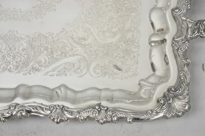 Vintage English Victorian Silver Plated Twin Handle Bar Serving Platter Tray