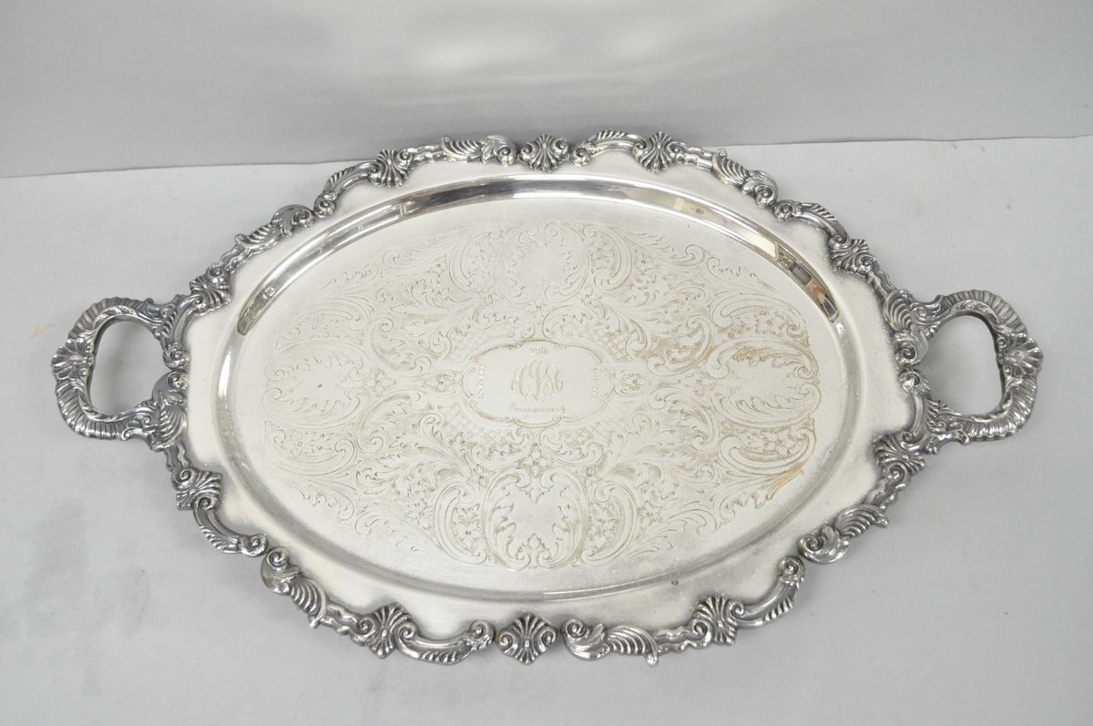 Vintage Sheffield Victorian Silver Plated Oval Platter Tray 25th Anniversary