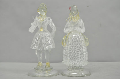 Vintage Italian Murano Latticino & Gold Leaf Art Glass Male & Female Figure Pair