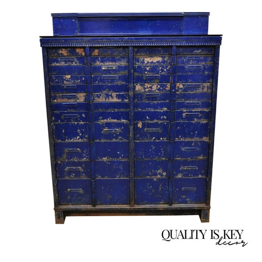 Vintage American Cabinet Co Steel Metal 24 Drawer Blue Dental Medical Cabinet