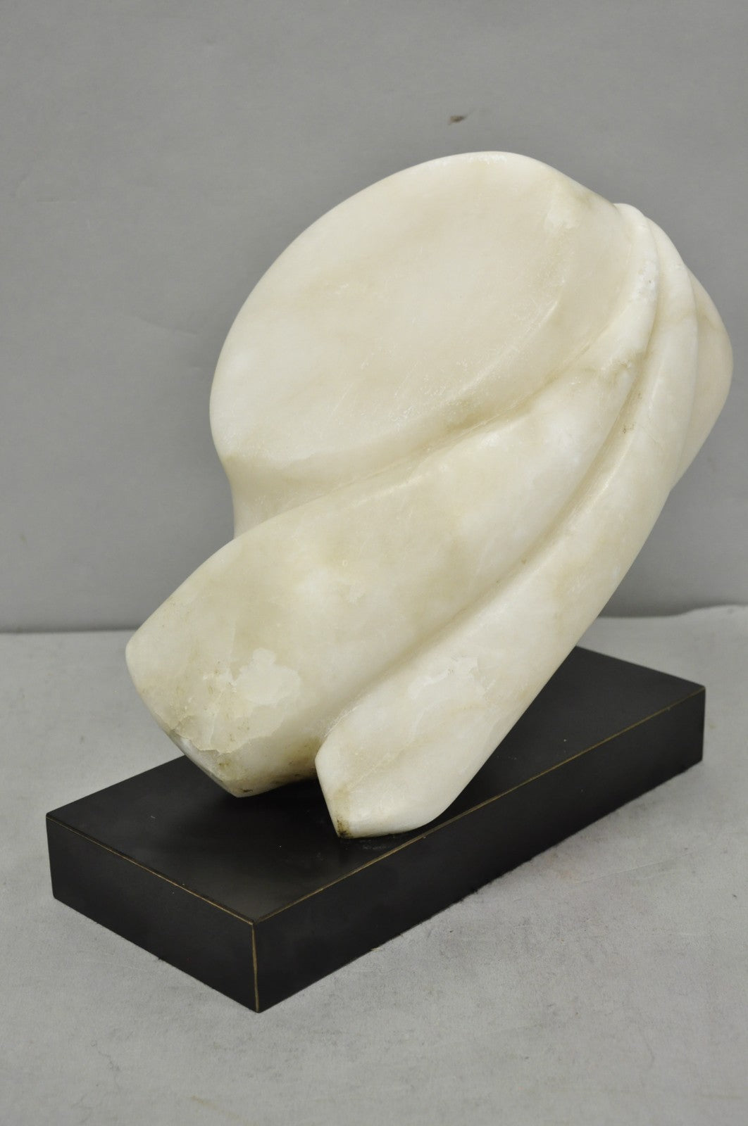 Vintage Modernist Abstract Carved Alabaster Marble Female Bust Figure Sculpture