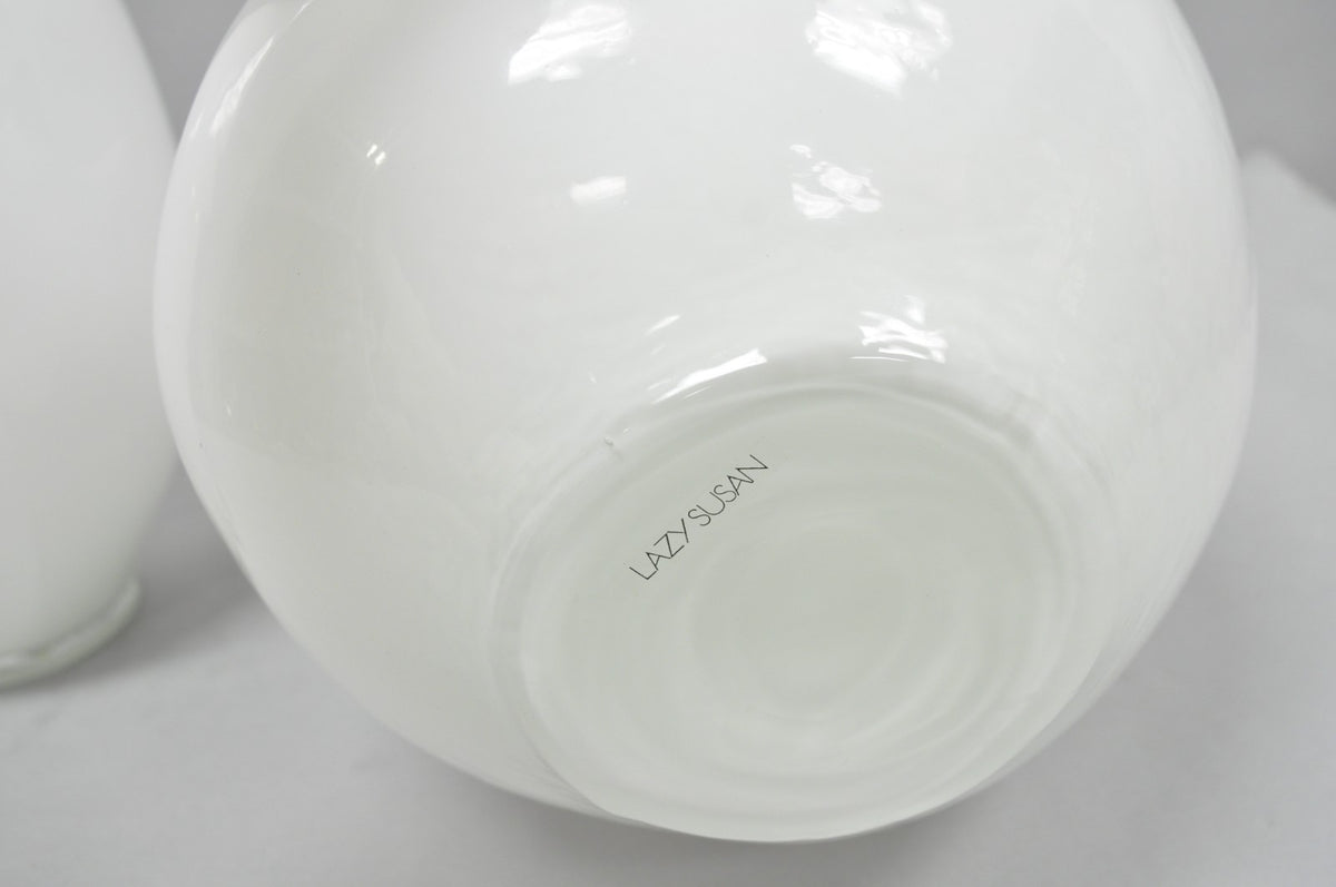 Decorative Modern White Bulbous Art Glass Vessel Vase by Lazy Susan - 2 Pc Set