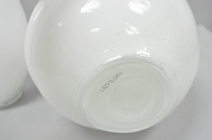 Decorative Modern White Bulbous Art Glass Vessel Vase by Lazy Susan - 2 Pc Set
