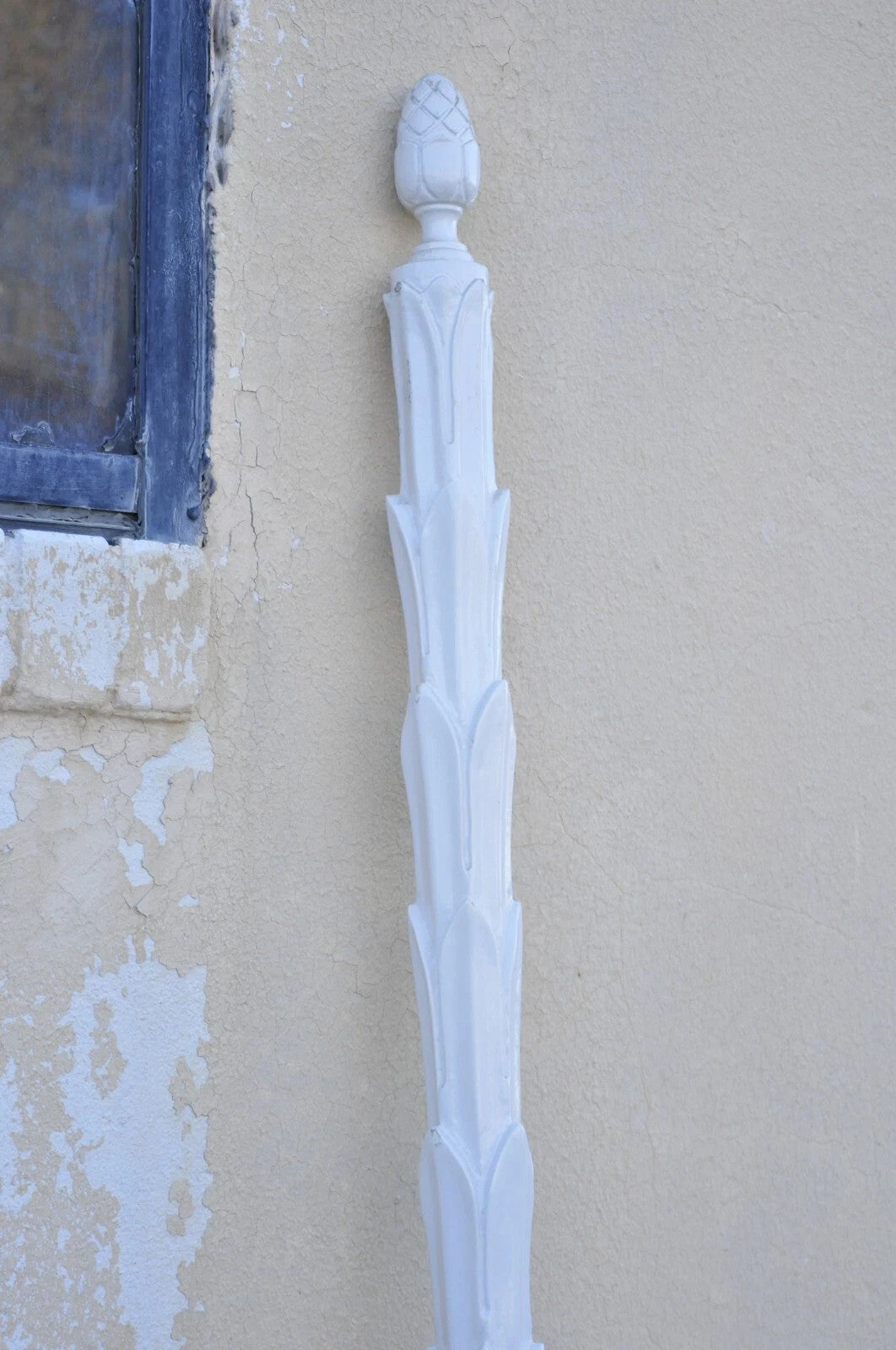 Vintage Hollywood Regency Faux Bois Bamboo Fretwork Tall Post King Bed Headboard