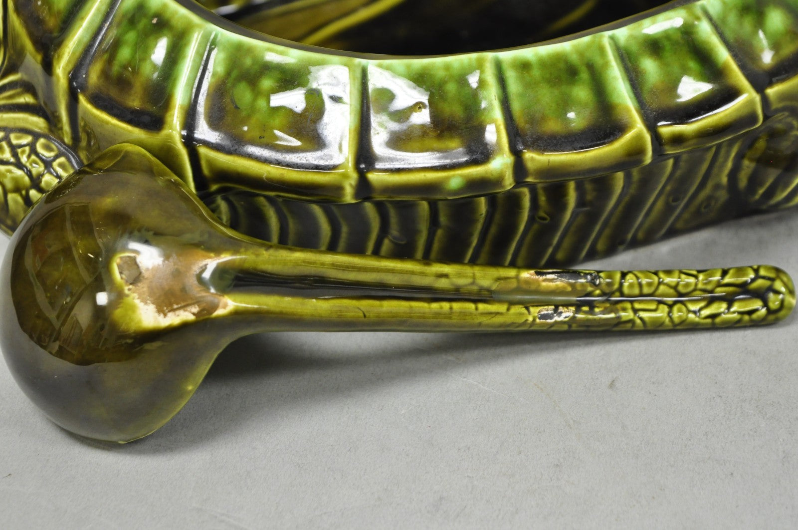 Vintage Tilso Japan Mid Century Modern Green Ceramic Figural Turtle Soup Tureen