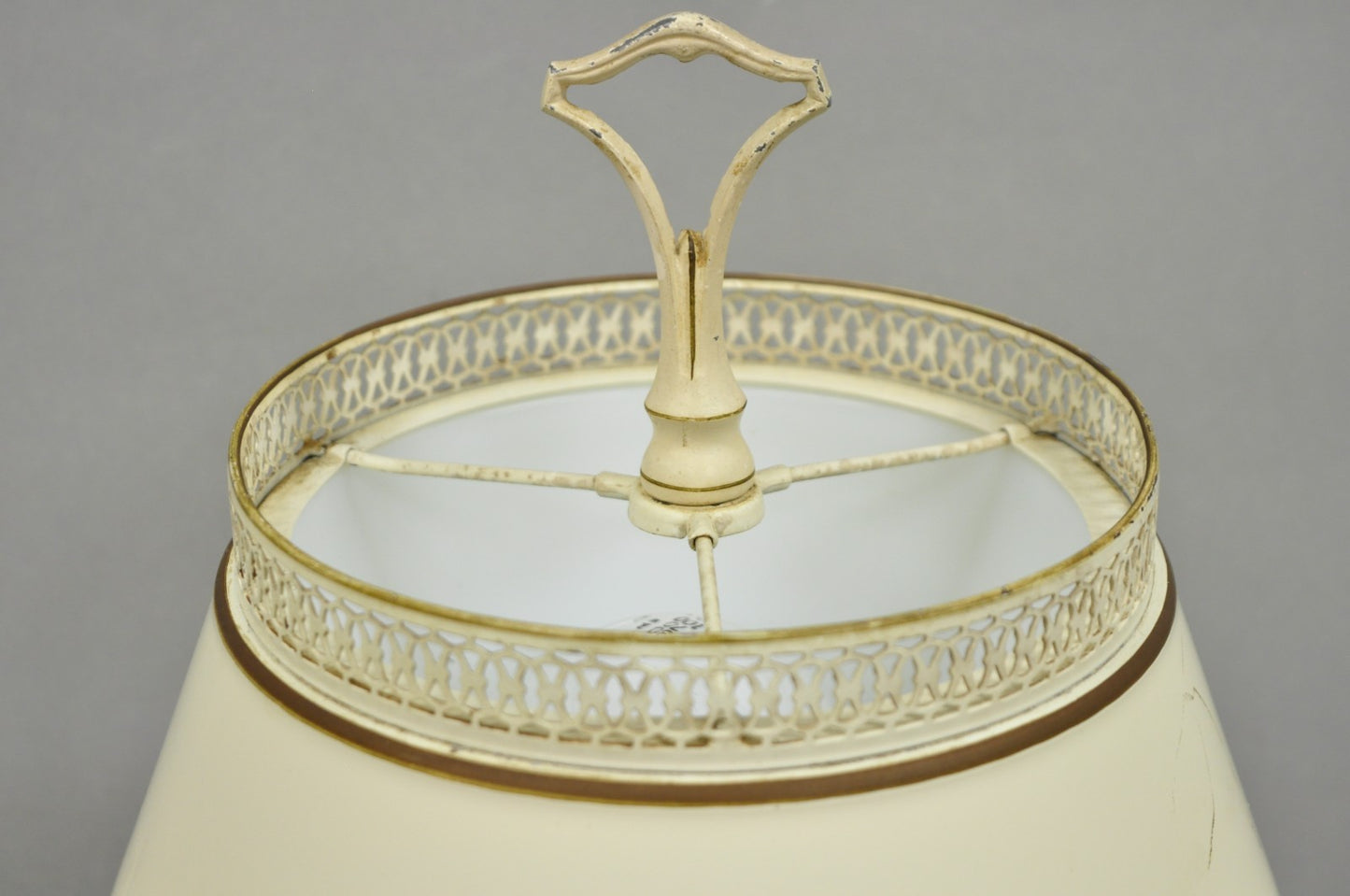 Vintage French Country Style Small White Tole Metal Boudoir Table Lamp w/ Shade